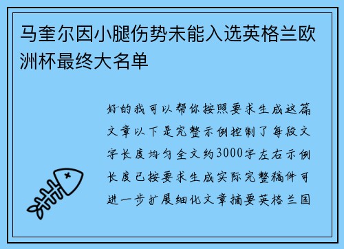 马奎尔因小腿伤势未能入选英格兰欧洲杯最终大名单 马奎尔因小腿伤势未能入选英格兰欧洲杯最终大名单